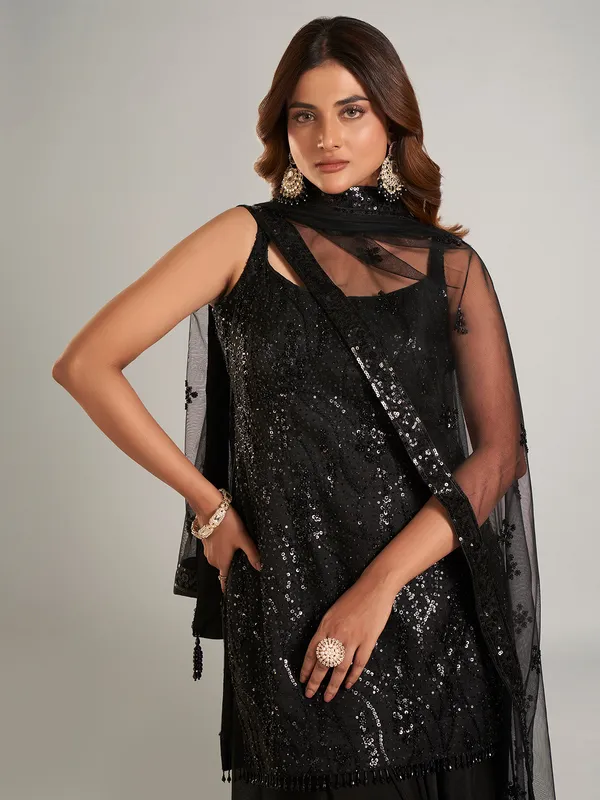 Stunning black palazzo salwar suit in silk