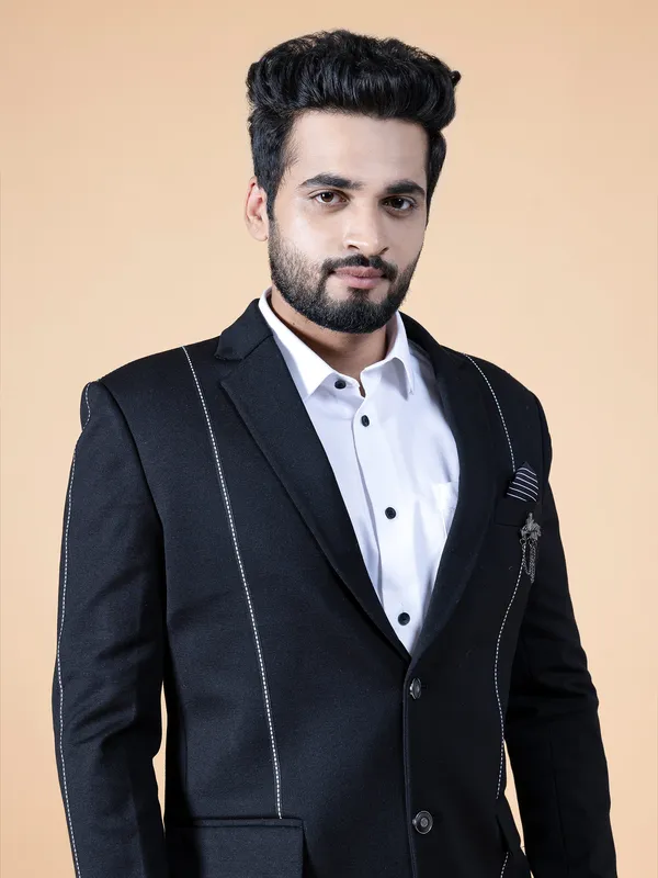 Stunning black plain terry rayon blazer