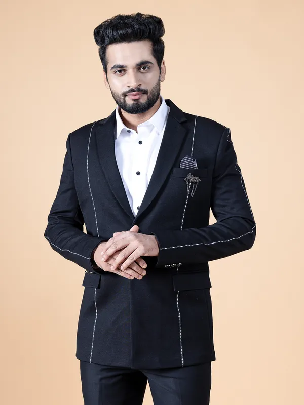 Stunning black plain terry rayon blazer