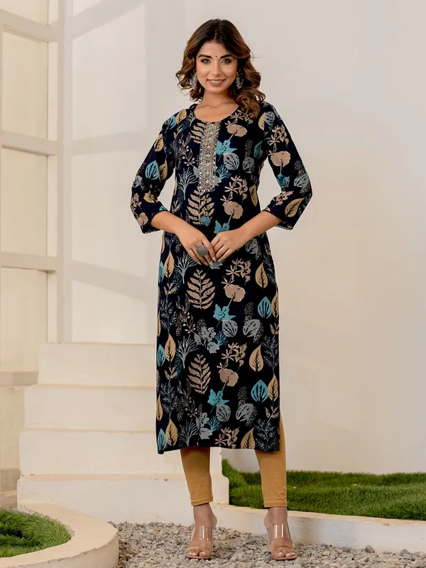 Stunning black printed cotton kurti