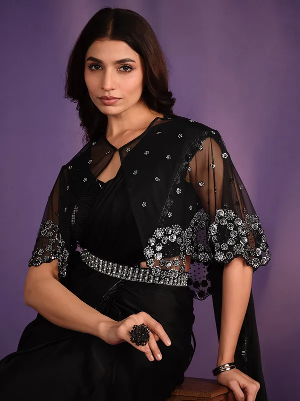 Stunning black ready-to-wear saree