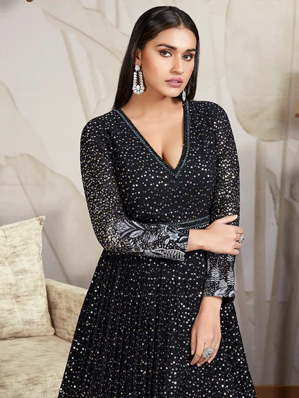 Stunning black silk anarakali suit