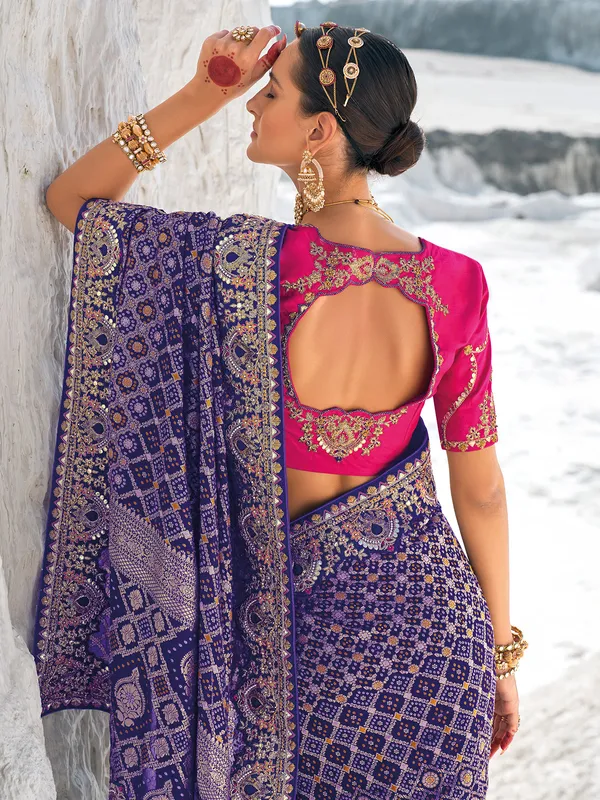 Stunning blue bandhej saree