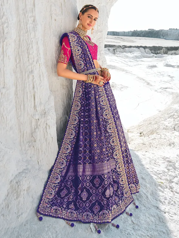 Stunning blue bandhej saree