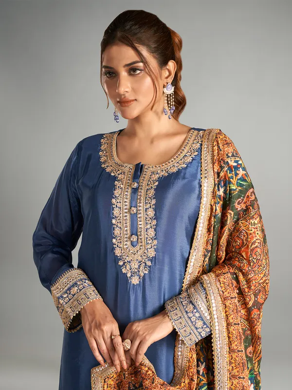 Stunning blue chiffon palazzo salwar suit