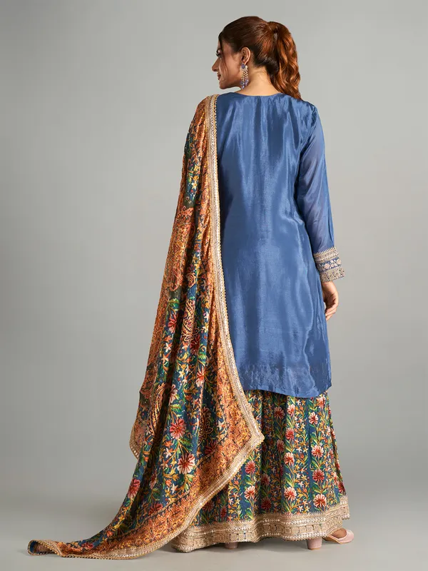 Stunning blue chiffon palazzo salwar suit