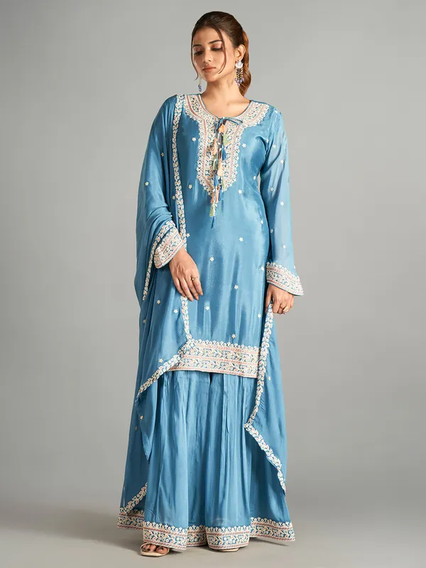 Stunning blue chiffon palazzo suit