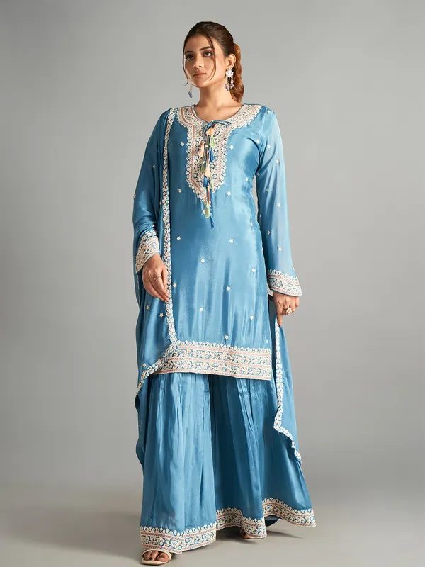 Stunning blue chiffon palazzo suit