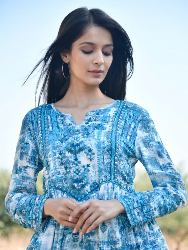 Stunning blue cotton printed kurti