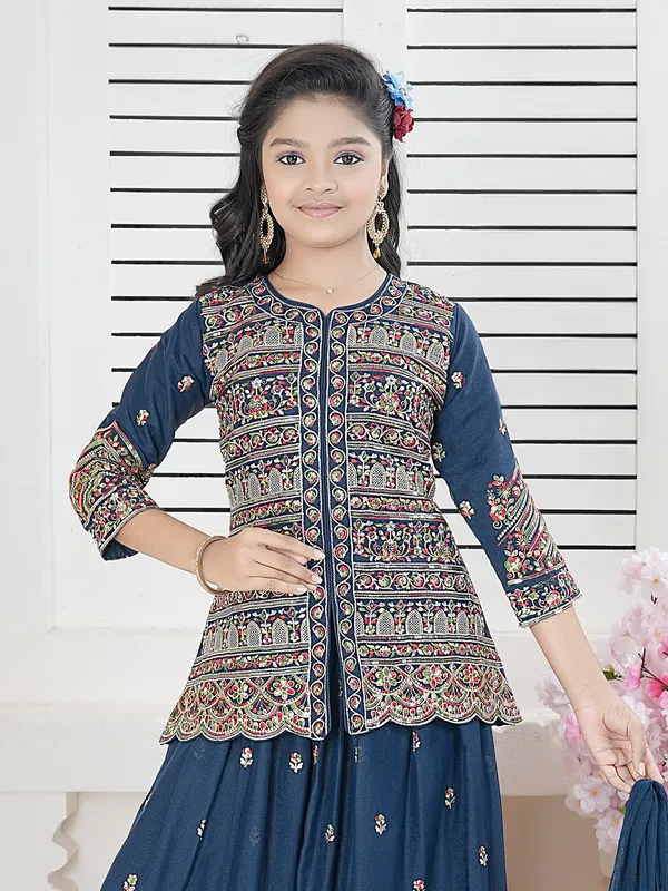 Stunning blue embroidery palazzo salwar suit
