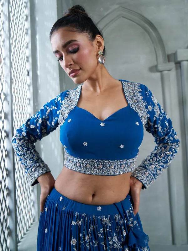 Stunning blue georgette lahenga choli