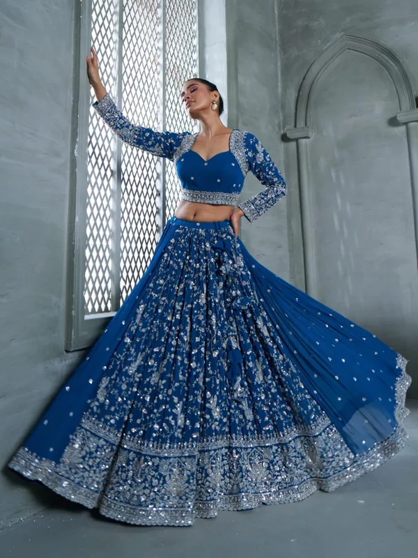 Stunning blue georgette lahenga choli