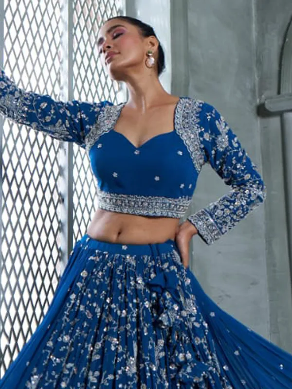 Stunning blue georgette lahenga choli