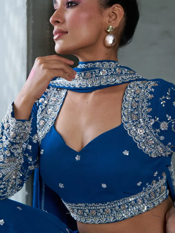 Stunning blue georgette lahenga choli