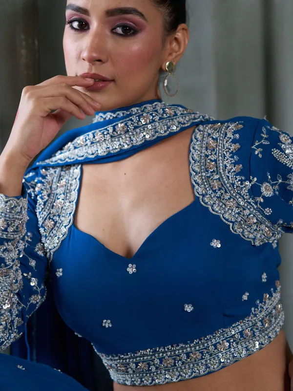 Stunning blue georgette lahenga choli