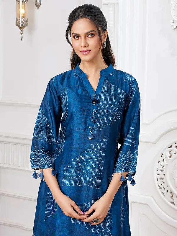 Stunning blue kurti set in russian silk
