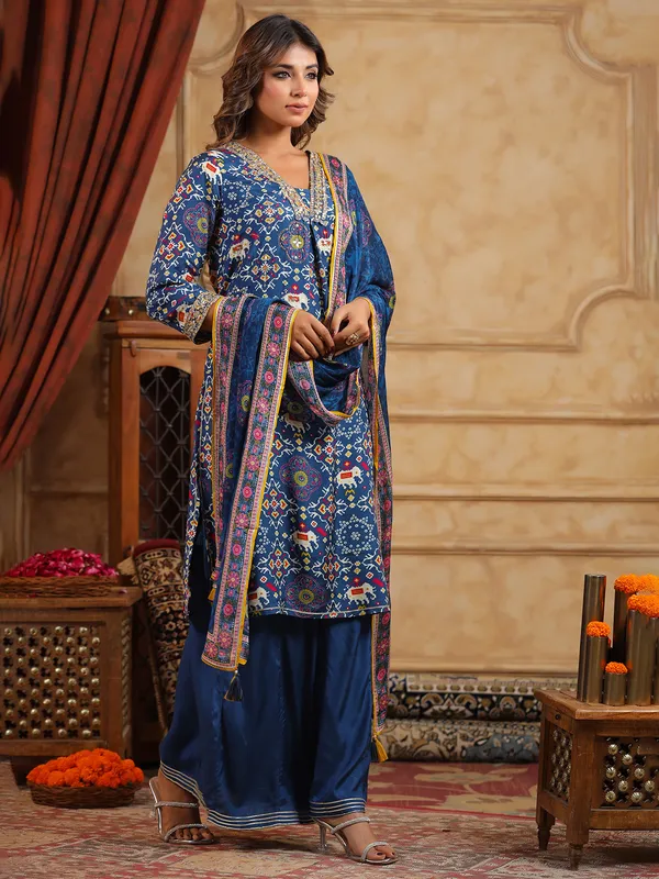 Stunning blue palazzo kurti set in silk