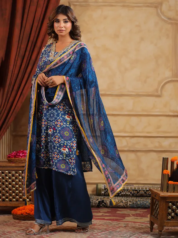 Stunning blue palazzo kurti set in silk