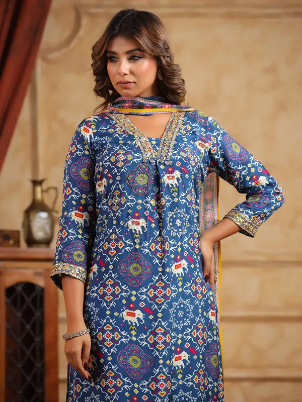 Stunning blue palazzo kurti set in silk