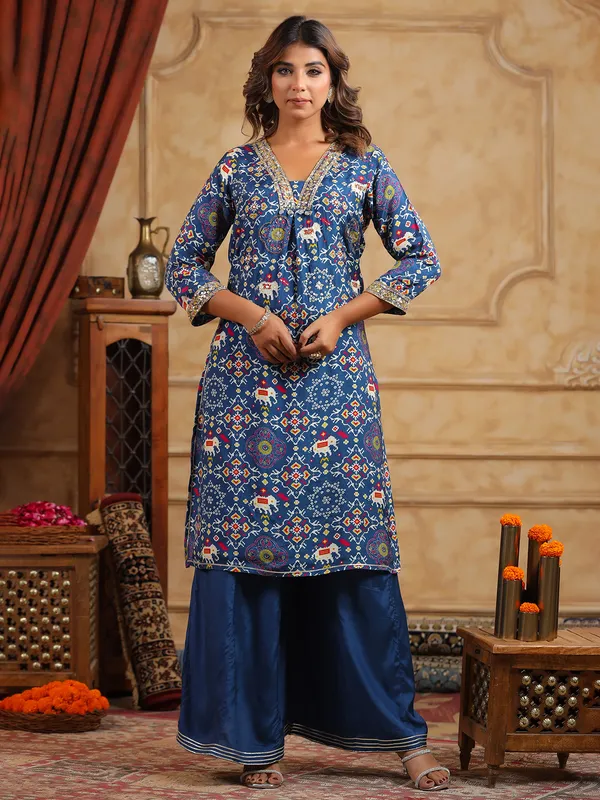 Stunning blue palazzo kurti set in silk