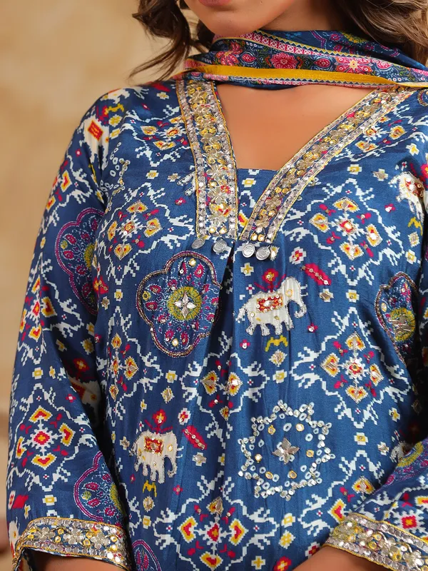 Stunning blue palazzo kurti set in silk