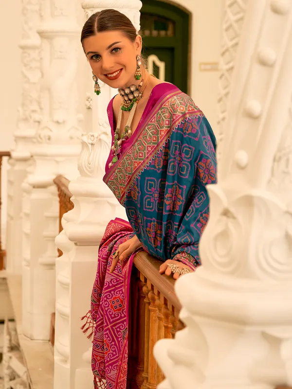 Stunning blue patola silk saree