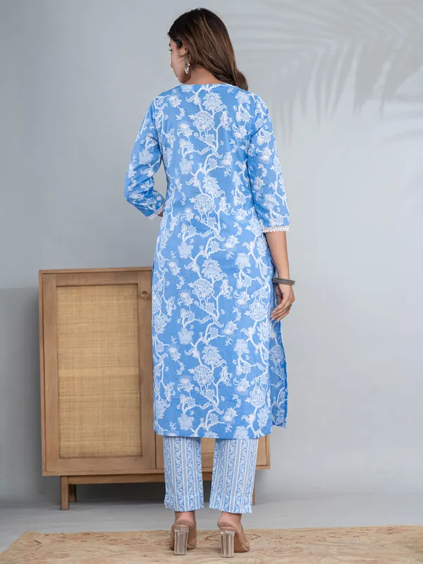 Stunning blue printed cotton kurti set