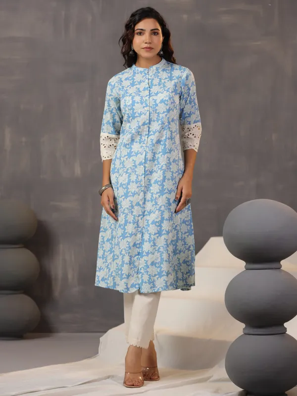 Stunning blue printed kurti in cotton silk