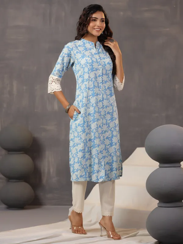 Stunning blue printed kurti in cotton silk