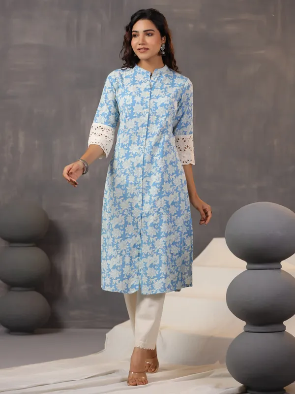 Stunning blue printed kurti in cotton silk