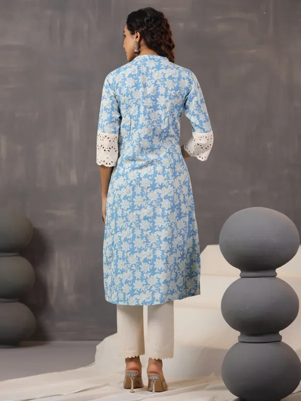 Stunning blue printed kurti in cotton silk
