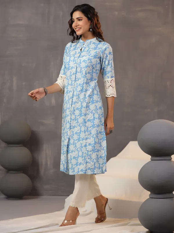 Stunning blue printed kurti in cotton silk