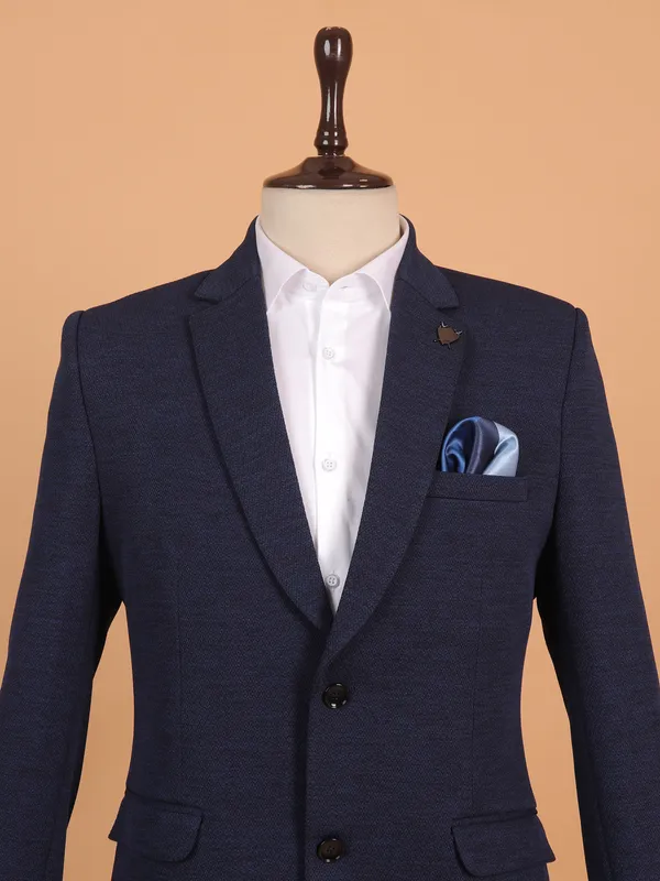 Stunning blue textured cotton blazer for men