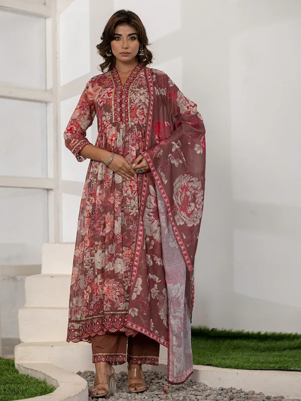 Stunning brown kurti set in silk