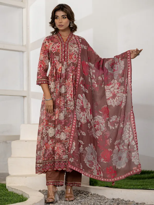Stunning brown kurti set in silk