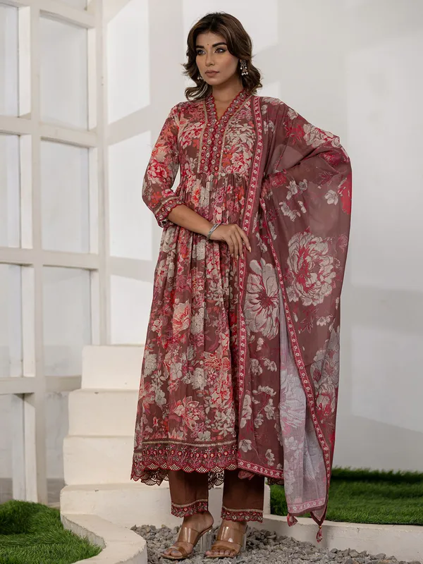 Stunning brown kurti set in silk