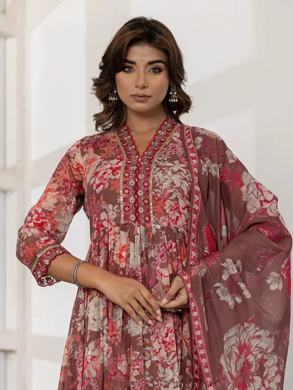Stunning brown kurti set in silk