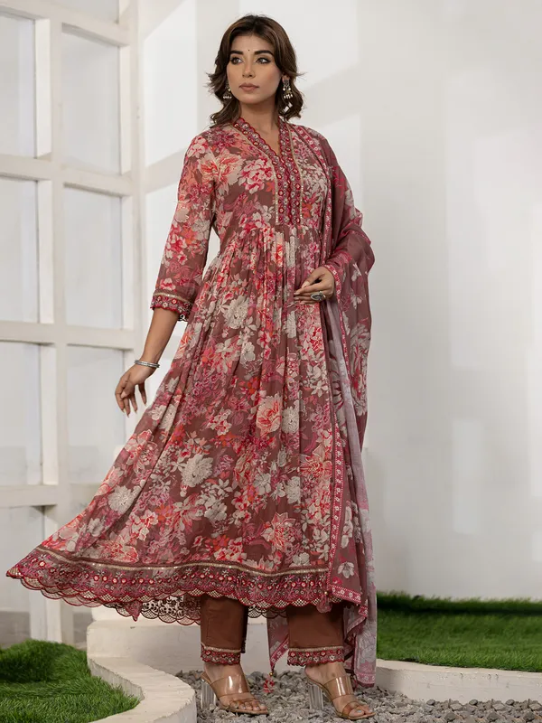 Stunning brown kurti set in silk