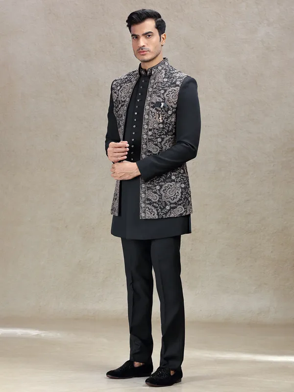 Stunning classy black indowestern for men