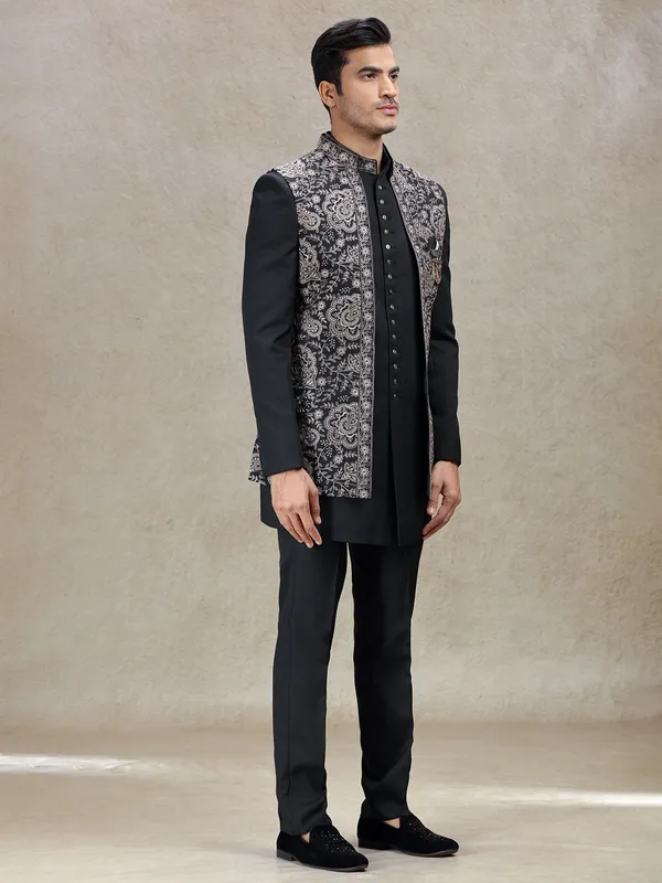Stunning classy black indowestern for men