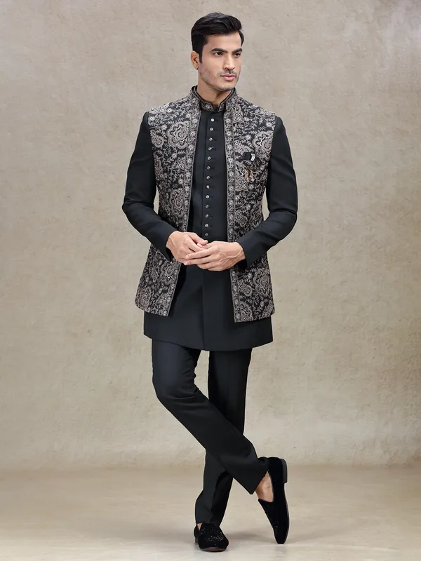 Stunning classy black indowestern for men
