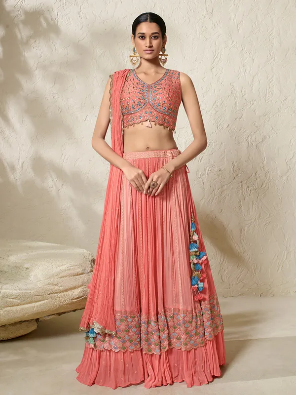 Stunning coral pink georgette lehenga choli