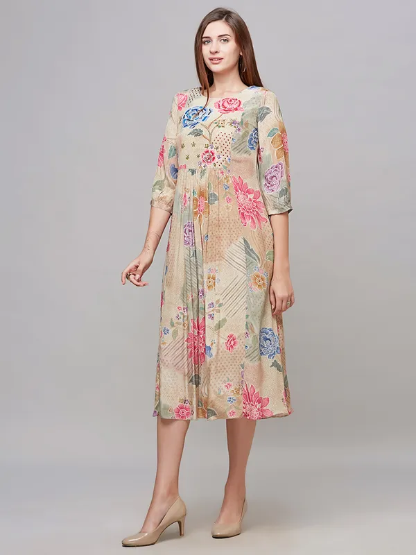 Stunning cotton beige printed kurti