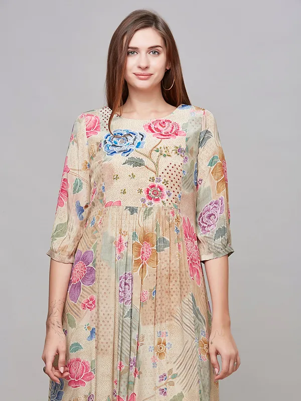 Stunning cotton beige printed kurti