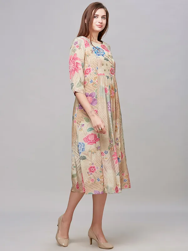Stunning cotton beige printed kurti