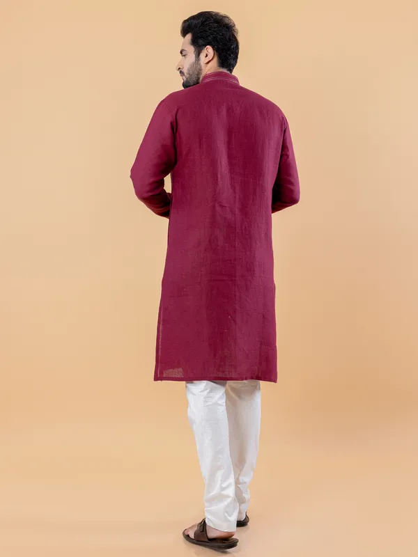 Stunning cotton maroon kurta suit