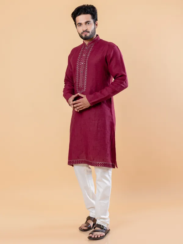 Stunning cotton maroon kurta suit