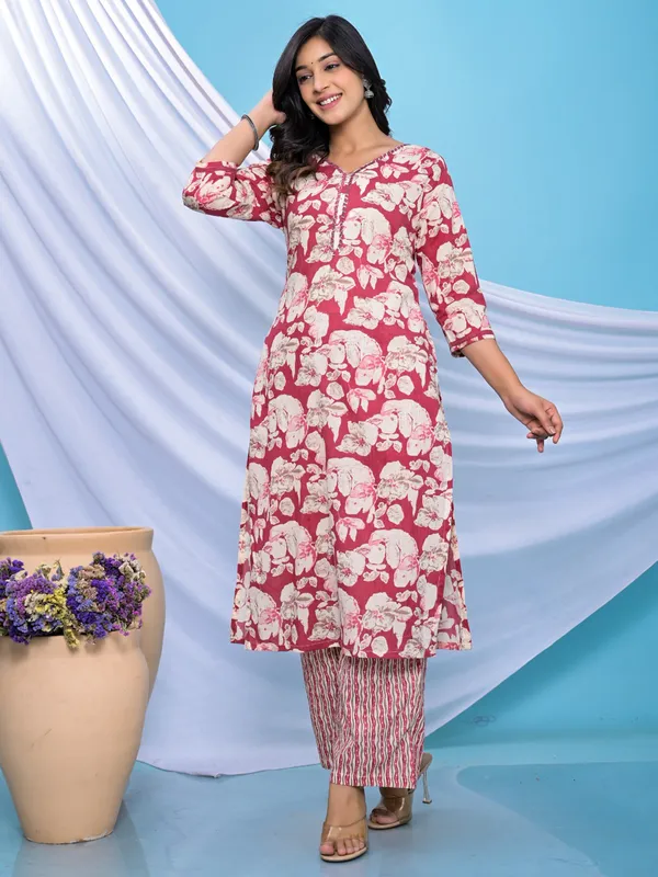 Stunning cotton maroon printed kurti