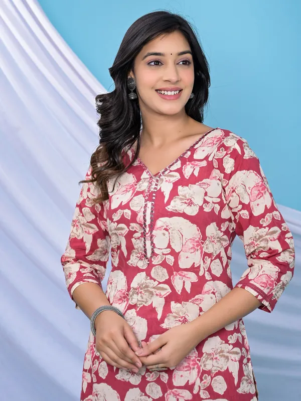 Stunning cotton maroon printed kurti