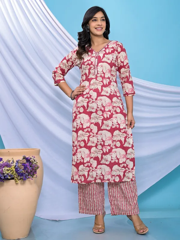 Stunning cotton maroon printed kurti